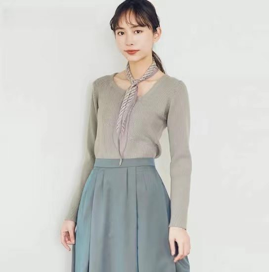 春夏日系不对称螺纹修身毛针织衫上衣女